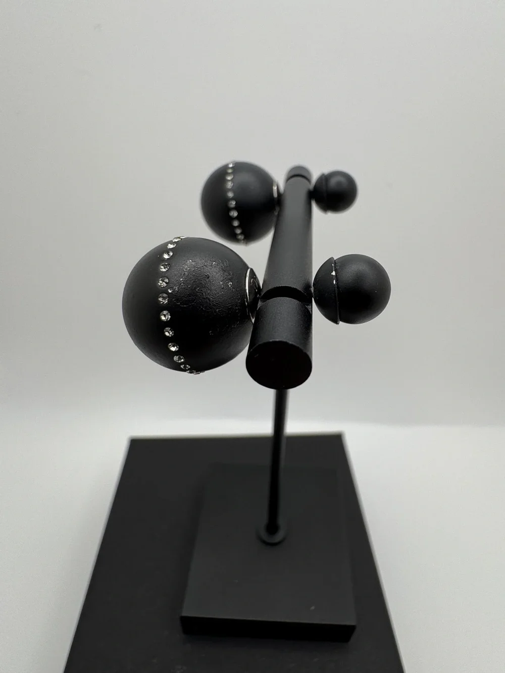 Dior Tribales Matte Black w/ Band of Encrusted Crystal Pierced Earrings